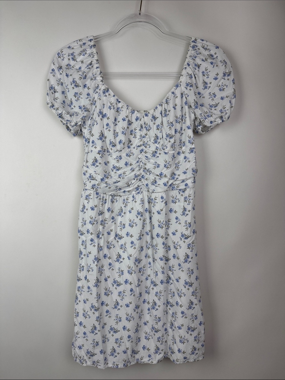 Hollister Floral Ruffle Short Sleeve Mini Dress White Blue Size Small